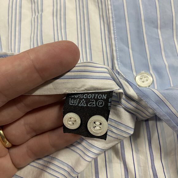 Coast Italy Shirt Mens L Blue White Striped Button Up Patchwork Pocket Office - Picture 4 of 8